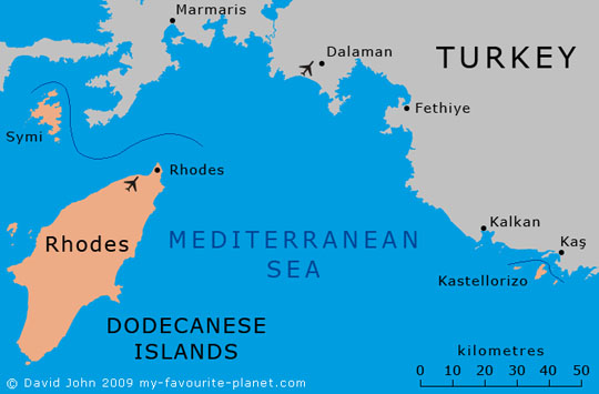Map of Rhodes and Kastellorizo, Greece by David John